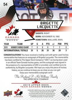 2019 Upper Deck Team Canada Juniors - Premium Swatch Autographs #54 Brigette Lacquette Back