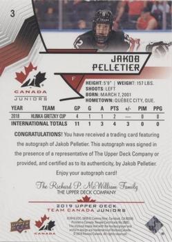 2019 Upper Deck Team Canada Juniors - Black Autographs #3 Jakob Pelletier Back