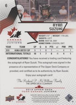 2019 Upper Deck Team Canada Juniors - Black Autographs #6 Ryan Suzuki Back