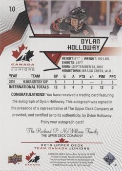 2019 Upper Deck Team Canada Juniors - Black Autographs #10 Dylan Holloway Back