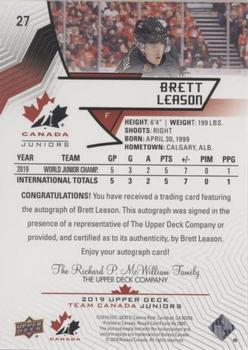2019 Upper Deck Team Canada Juniors - Black Autographs #27 Brett Leason Back
