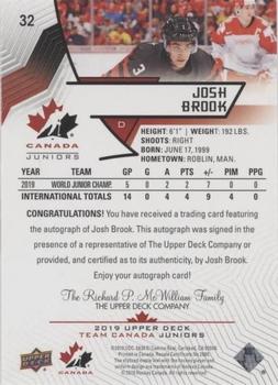 2019 Upper Deck Team Canada Juniors - Black Autographs #32 Josh Brook Back