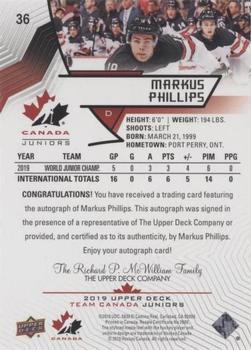 2019 Upper Deck Team Canada Juniors - Black Autographs #36 Markus Phillips Back