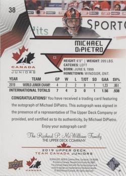 2019 Upper Deck Team Canada Juniors - Black Autographs #38 Michael DiPietro Back