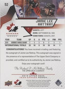 2019 Upper Deck Team Canada Juniors - Black Autographs #52 Jamie Lee Rattray Back