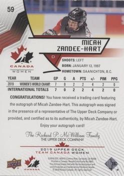 2019 Upper Deck Team Canada Juniors - Black Autographs #59 Micah Zandee-Hart Back
