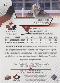 2019 Upper Deck Team Canada Juniors - Black Autographs #60 Shannon Szabados Back