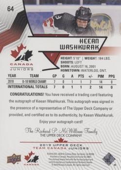2019 Upper Deck Team Canada Juniors - Black Autographs #64 Keean Washkurak Back