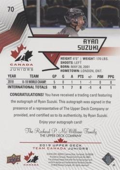 2019 Upper Deck Team Canada Juniors - Black Autographs #70 Ryan Suzuki Back
