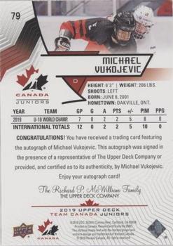 2019 Upper Deck Team Canada Juniors - Black Autographs #79 Michael Vukojevic Back