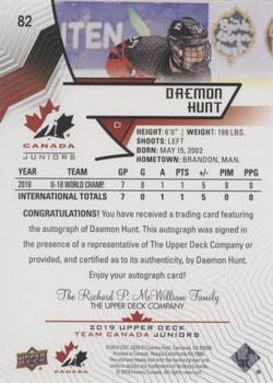 2019 Upper Deck Team Canada Juniors - Black Autographs #82 Daemon Hunt Back