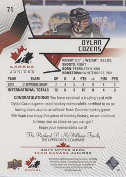 2019 Upper Deck Team Canada Juniors - Jersey Relics #71 Dylan Cozens Back