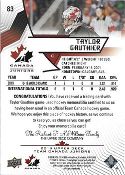 2019 Upper Deck Team Canada Juniors - Jersey Relics #83 Taylor Gauthier Back