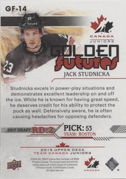 2019 Upper Deck Team Canada Juniors - Golden Futures #GF-14 Jack Studnicka Back