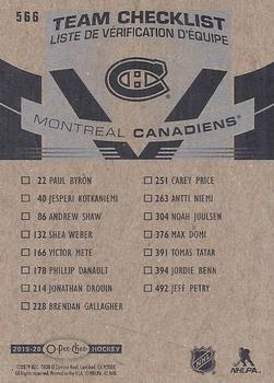 2019-20 O-Pee-Chee - Blue Border #566 Montreal Canadiens Back