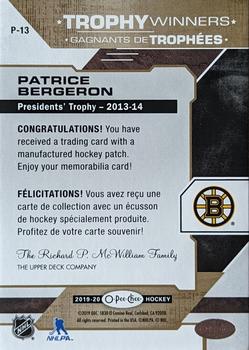 2019-20 O-Pee-Chee - Trophy Patches #P-13 Patrice Bergeron Back