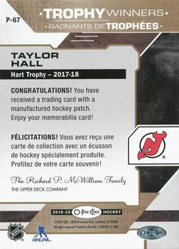 2019-20 O-Pee-Chee - Trophy Patches #P-67 Taylor Hall Back