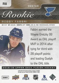 2015-16 Upper Deck Fusion - Fusion Rookie Achievement Gold #R8 Robby Fabbri Back