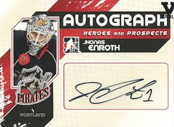 2015-16 In The Game Final Vault - 2010-11 In The Game Heroes and Prospects - Autographs (Black Vault Stamp) #A-JE Jhonas Enroth Front