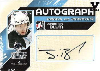 2015-16 In The Game Final Vault - 2010-11 In The Game Heroes and Prospects Autographs (Black Vault Stamp) #A-JB Jonathon Blum Front