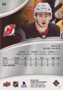 2019-20 SP Game Used #62 Nico Hischier Back