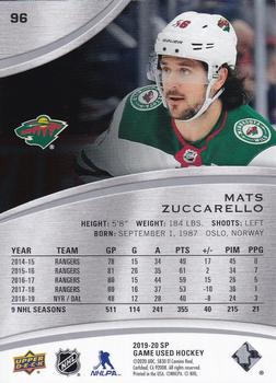 2019-20 SP Game Used #96 Mats Zuccarello Back