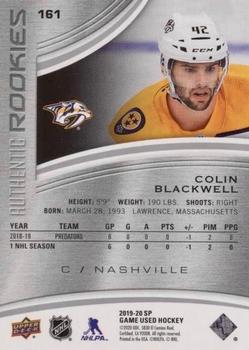 2019-20 SP Game Used #161 Colin Blackwell Back