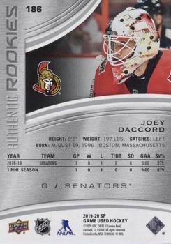 2019-20 SP Game Used #186 Joey Daccord Back