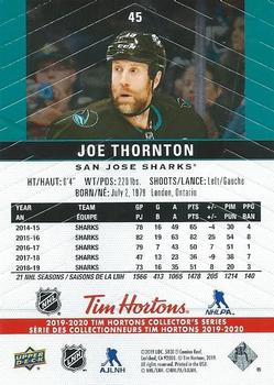 2019-20 Upper Deck Tim Hortons #45 Joe Thornton Back