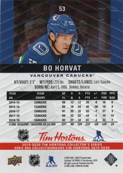 2019-20 Upper Deck Tim Hortons #53 Bo Horvat Back