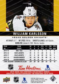 2019-20 Upper Deck Tim Hortons #78 William Karlsson Back