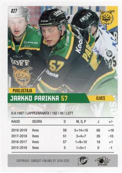 2019-20 Cardset Finland Series 1 #027 Jarkko Parikka Back