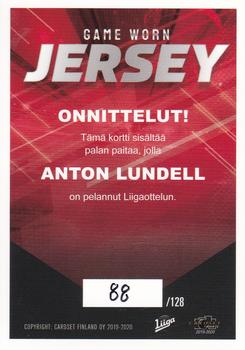2019-20 Cardset Finland Series 1 - Game Worn Jersey Series 1 Exchange #GWJ1 Anton Lundell Back