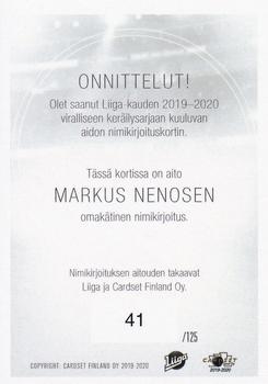 2019-20 Cardset Finland Series 1 - Signature #NNO Markus Nenonen Back