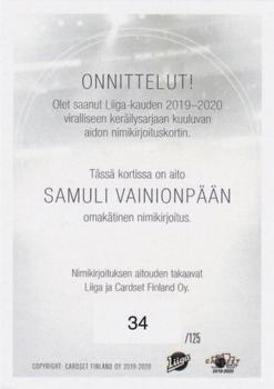 2019-20 Cardset Finland Series 1 - Signature #NNO Samuli Vainionpää Back