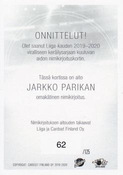 2019-20 Cardset Finland Series 1 - Signature #NNO Jarkko Parikka Back