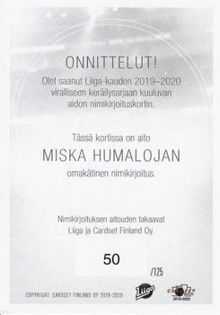 2019-20 Cardset Finland Series 1 - Signature #NNO Miska Humaloja Back