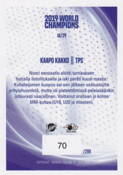 2019-20 Cardset Finland Series 1 - 2019 World Champions #16 Kaapo Kakko Back