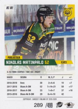 2019-20 Cardset Finland Series 1 - Rookie Series 1 #RC 181 Nikolas Matinpalo Back
