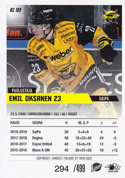 2019-20 Cardset Finland Series 1 - Rookie Series 1 #RC 189 Emil Oksanen Back