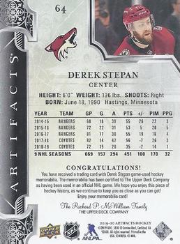 2019-20 Upper Deck Artifacts - Pink #64 Derek Stepan Back