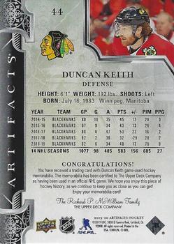 2019-20 Upper Deck Artifacts - Materials Gold #44 Duncan Keith Back