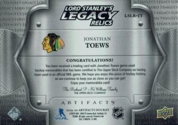 2019-20 Upper Deck Artifacts - Lord Stanley's Legacy Relics #LSLR-JT Jonathan Toews Back