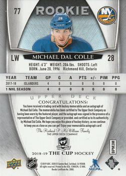 2018-19 Upper Deck The Cup #77 Michael Dal Colle Back