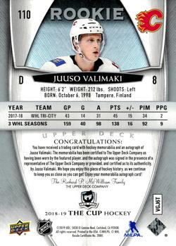 2018-19 Upper Deck The Cup #110 Juuso Valimaki Back