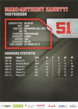 2012-13 Dusseldorfer EG Postcards #NNO Marc Zanetti Back