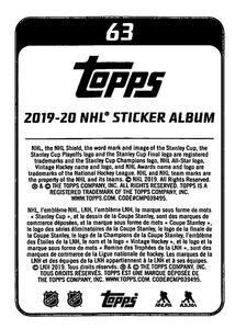 2019-20 Topps NHL Sticker Collection #63 Carter Hutton Back
