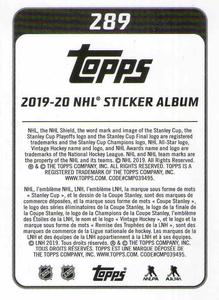 2019-20 Topps NHL Sticker Collection #289 Kyle Turris Back