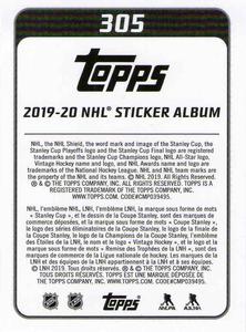 2019-20 Topps NHL Sticker Collection #305 Nico Hischier Back