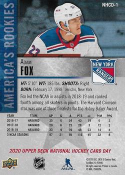 2020 Upper Deck National Hockey Card Day USA #NHCD-1 Adam Fox Back